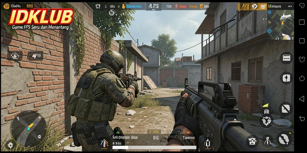 Screenshot gameplay IDKLUB menampilkan aksi tembak-menembak yang mendebarkan.