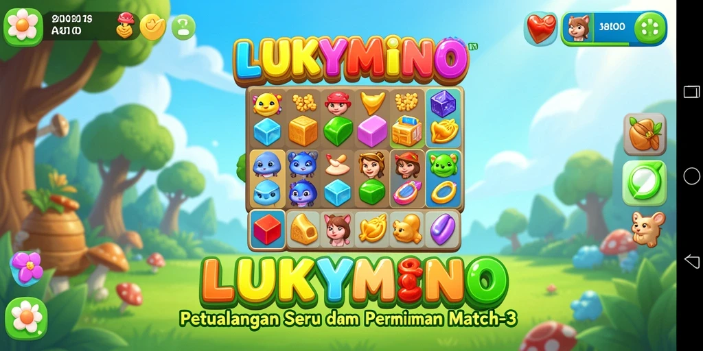 Tampilan gameplay seru LUKYMINO dengan kombinasi warna-warni.