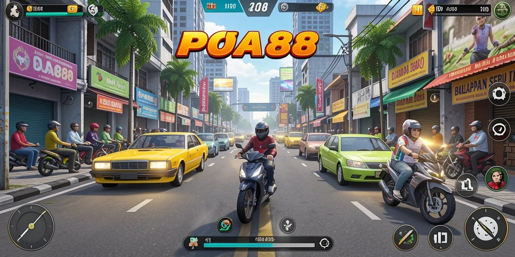Tampilan gameplay POA88 dengan mobil balap yang berkinerja tinggi.
