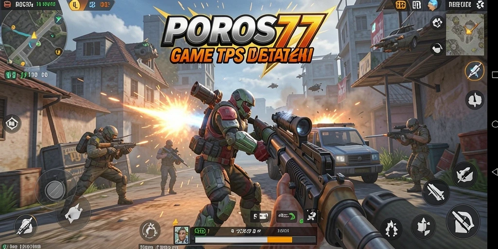 Tampilan gameplay POROS77 yang menegangkan dalam pertempuran TPS.