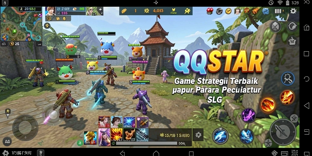 Tampilan gameplay QQSTAR yang menarik dalam pertempuran strategi SLG.
