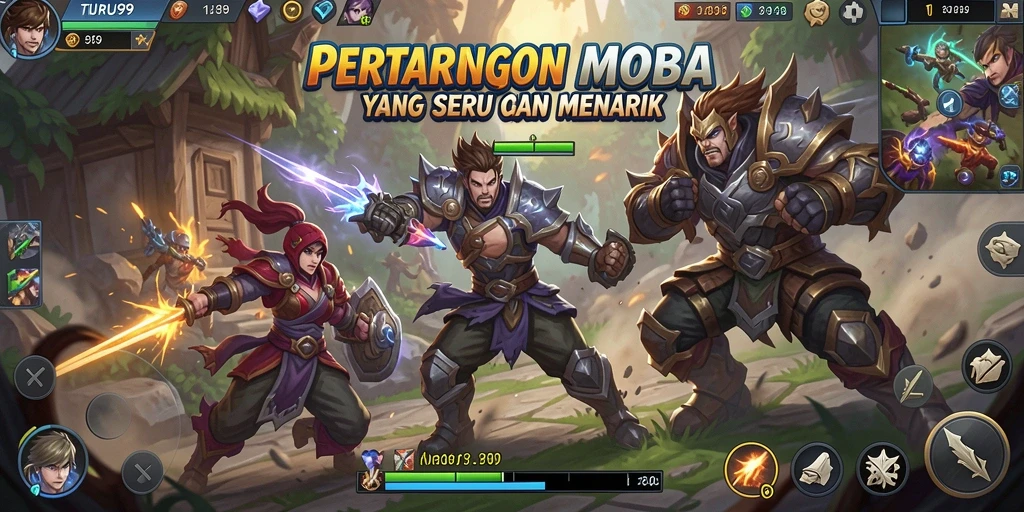 Screenshot gameplay TURU99 menampilkan aksi seru di arena MOBA.